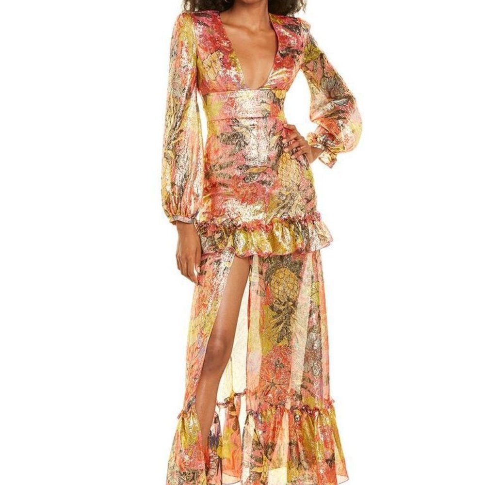 DUNDAS Plunge Silk-Blend Maxi Dress XS